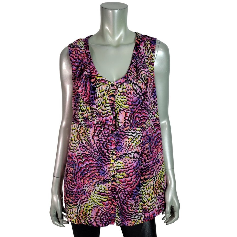 Lane Bryant Top Plus‎ Size 14/16 Ruffle Lightweight Sleeveless Button Front Pink
